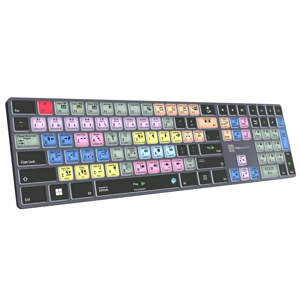 Logickeyboard TITAN Wireless Backlit Keyboard for EDIUS, US Windows