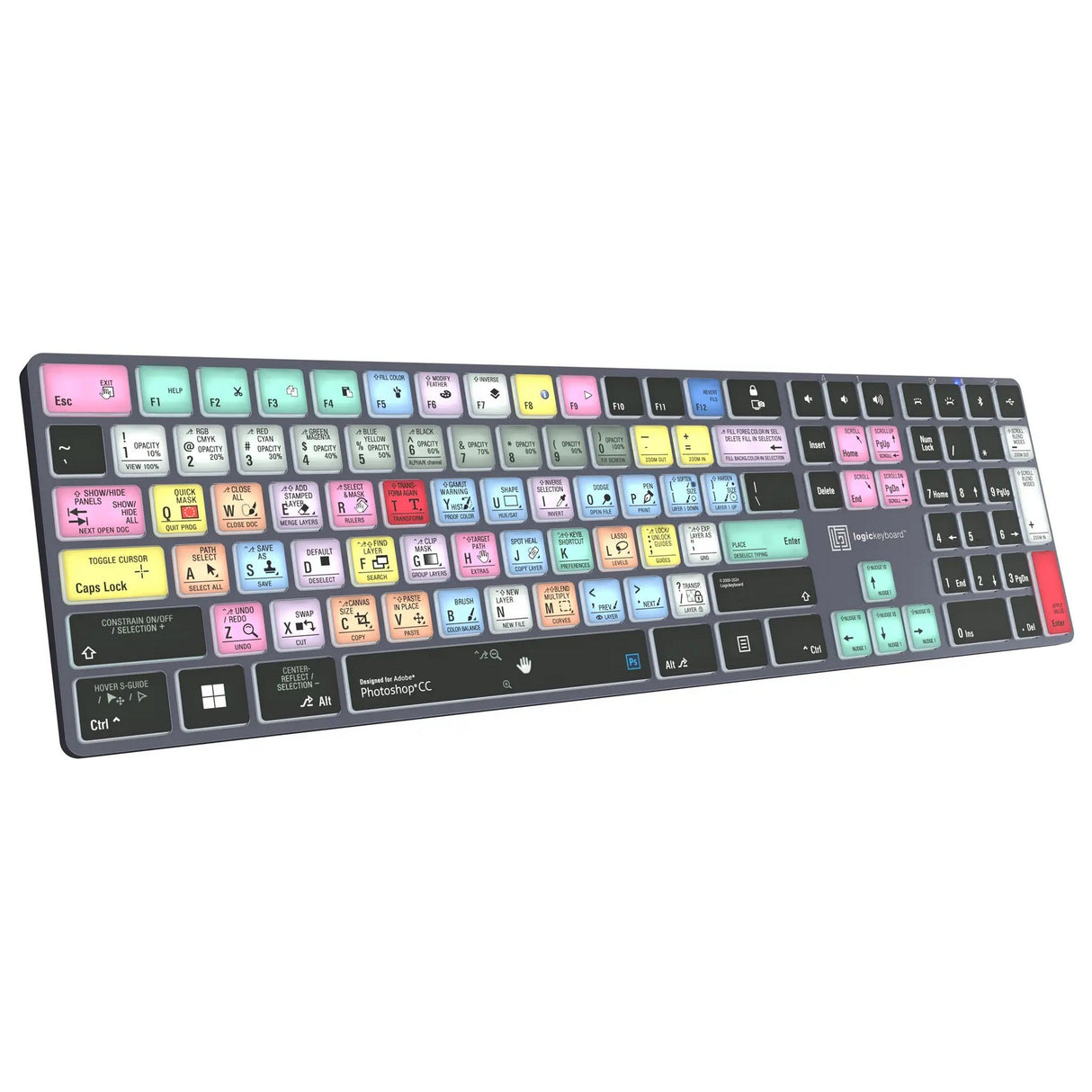 Logickeyboard TITAN Wireless Backlit Keyboard for Adobe Photoshop CC, US Windows