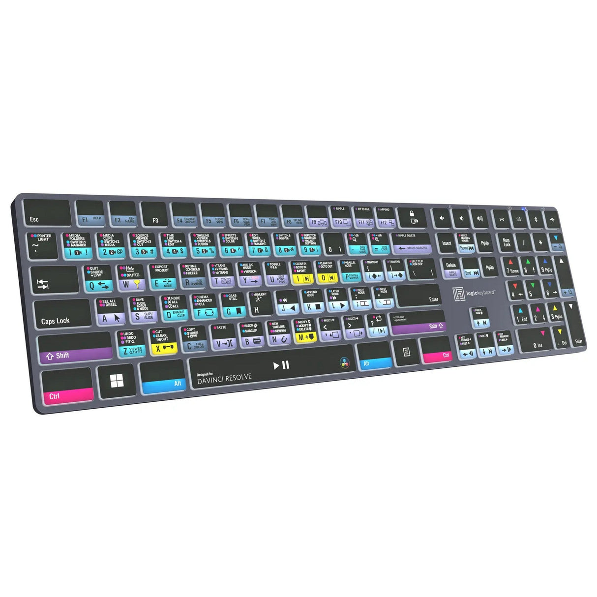 Logickeyboard TITAN Wireless Backlit Keyboard for DaVinci Resolve, US Windows