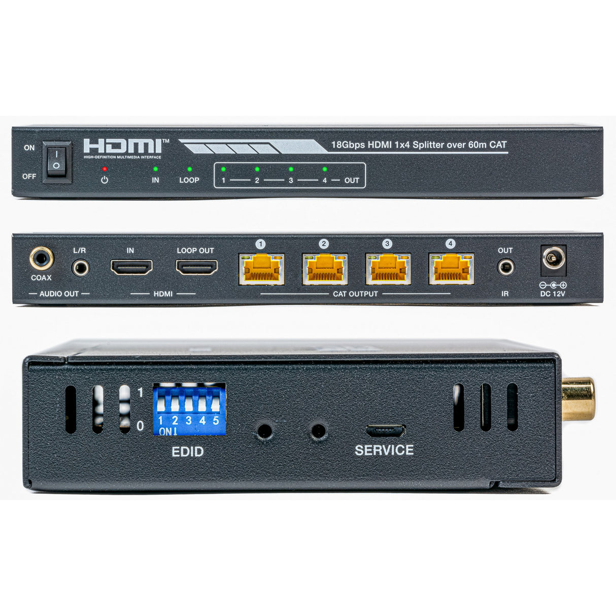 Ocean Matrix OMX-HDMICAT1X4 HDMI 18Gbps 1 x 4 Splitter and CAT6/6a/7 Extender with 4 Receivers