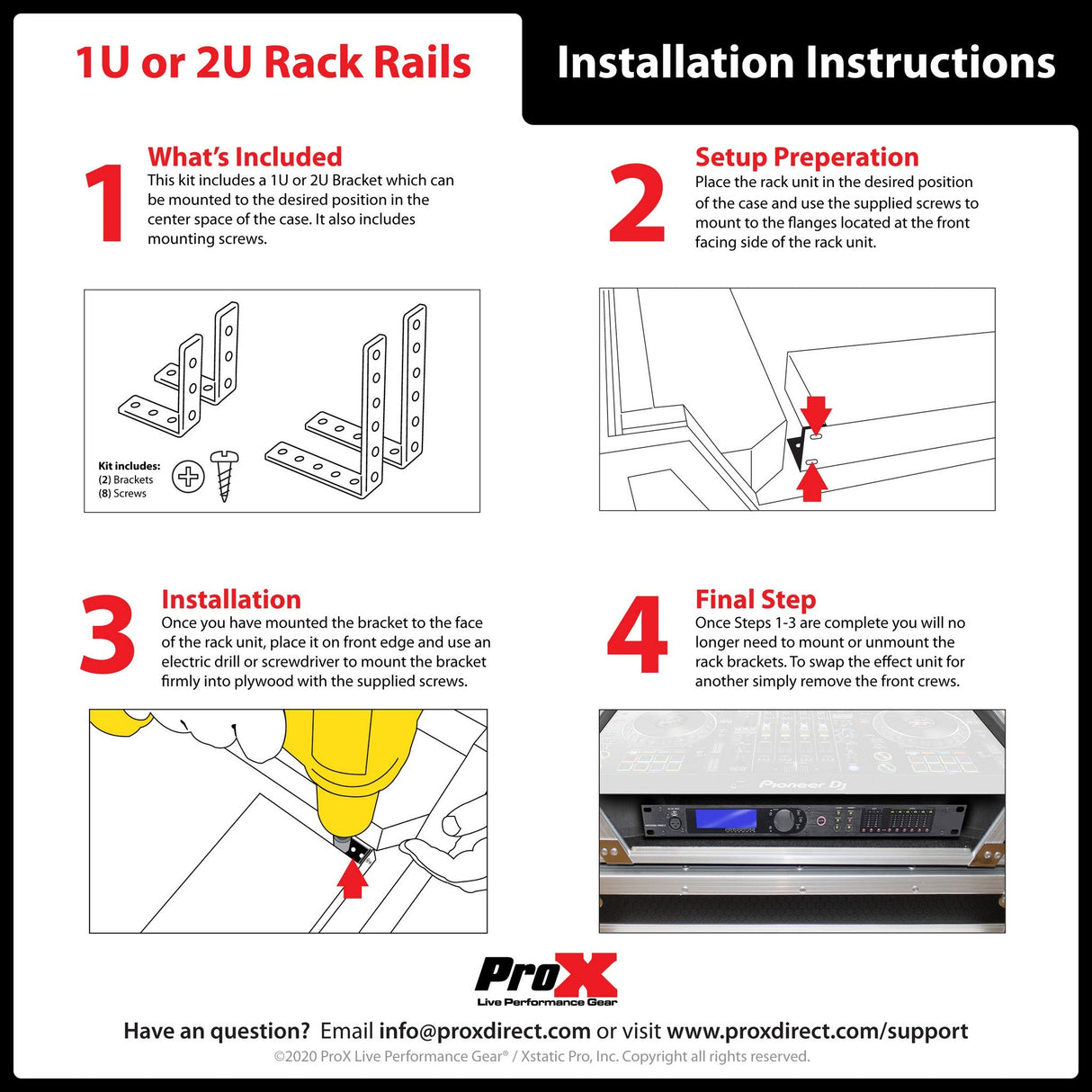 ProX XS-RSS Rack Rails L Shape Bracket for DJ Controller Cases