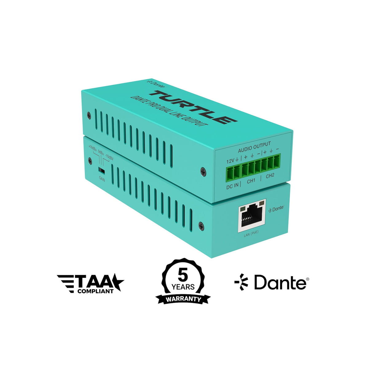 Turtle AV Dante Pro Dual Channel Analog Line Input Adapter