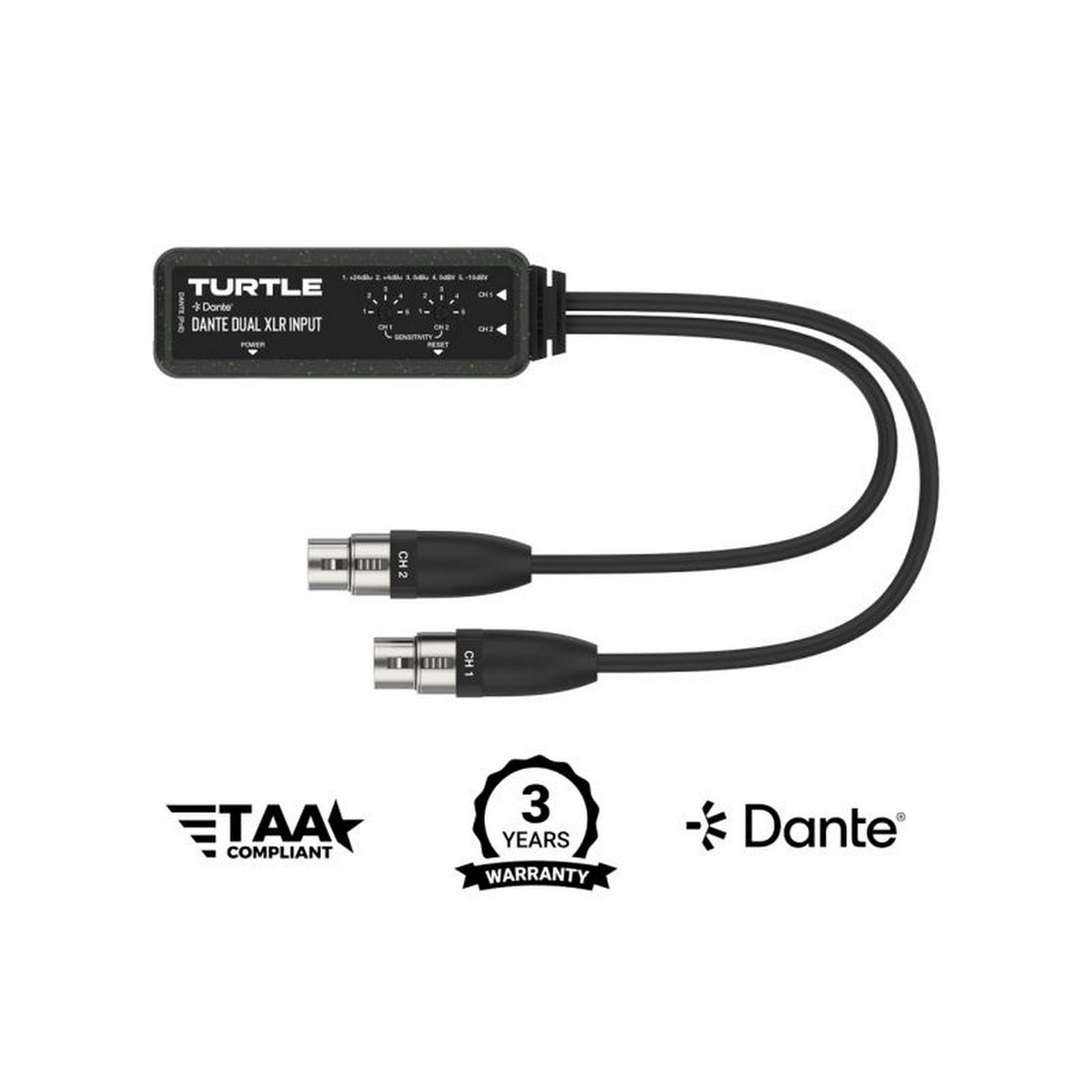 Turtle AV Dante Dual Channel XLR Input Adapter