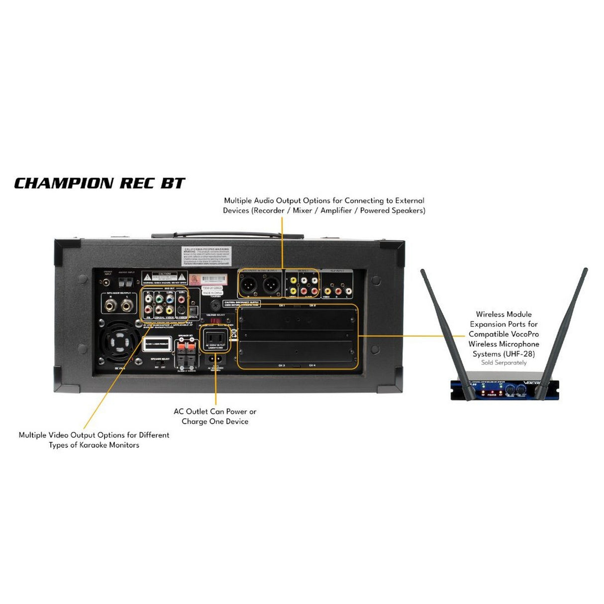 VocoPro Champion-Rec-BT Basic 200W Portable Karaoke PA System