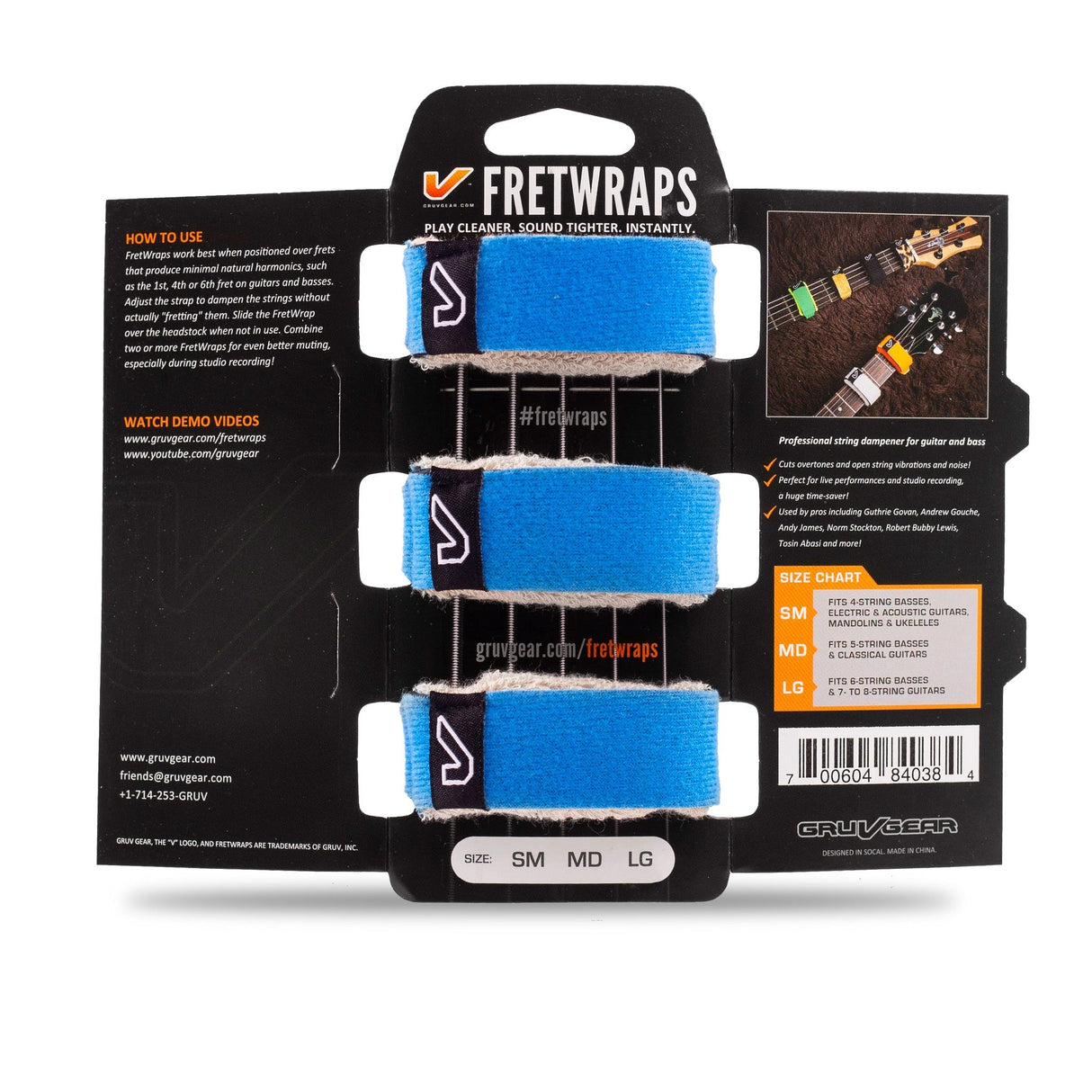 Gruv Gear FretWraps String Muter, HD Sky, 3-Pack, Blue, Medium