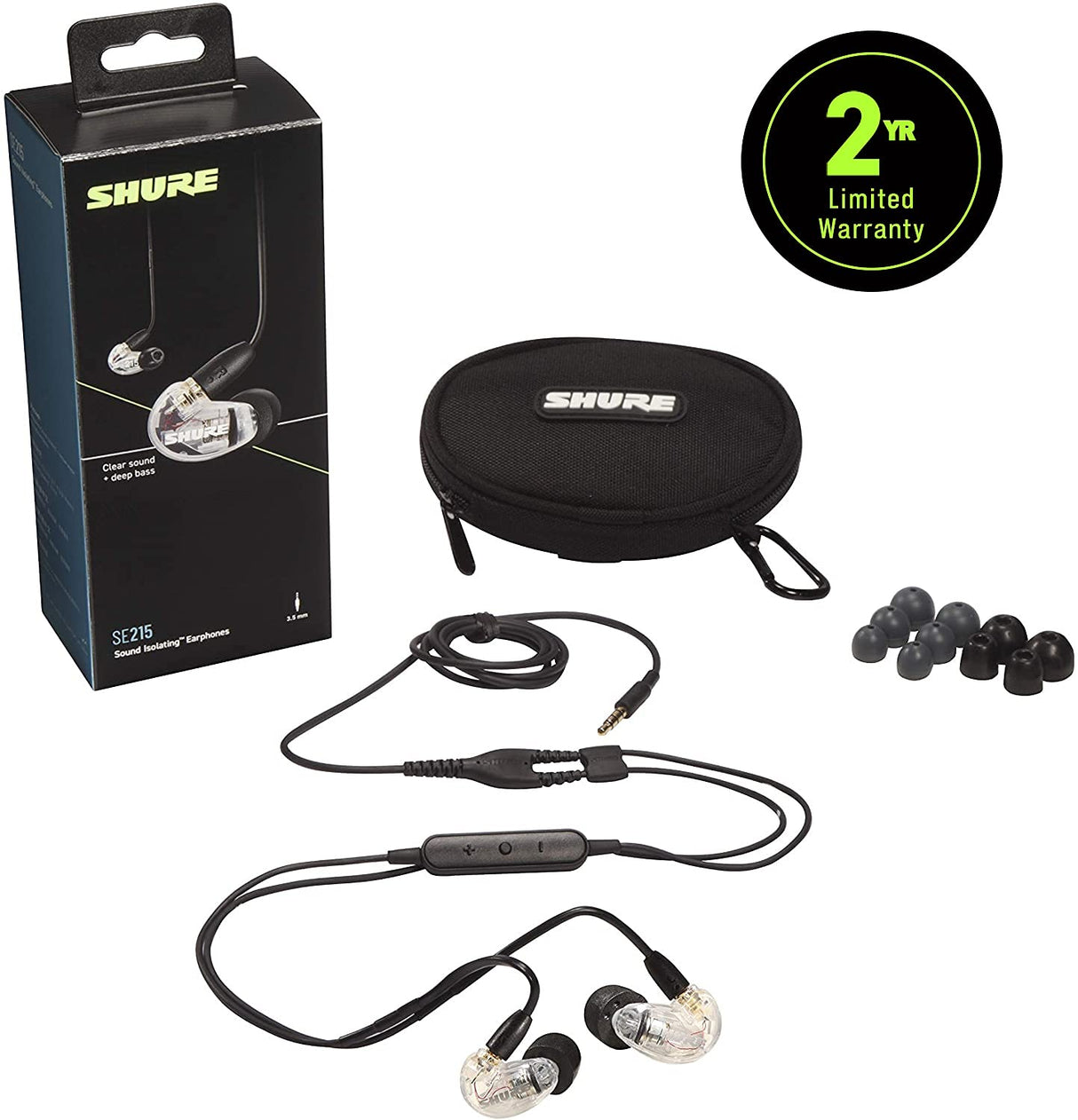 Shure AONIC 215 SE215DYCL+UNI Wired Sound Isolating In-Ear Headphone, Clear (Used)