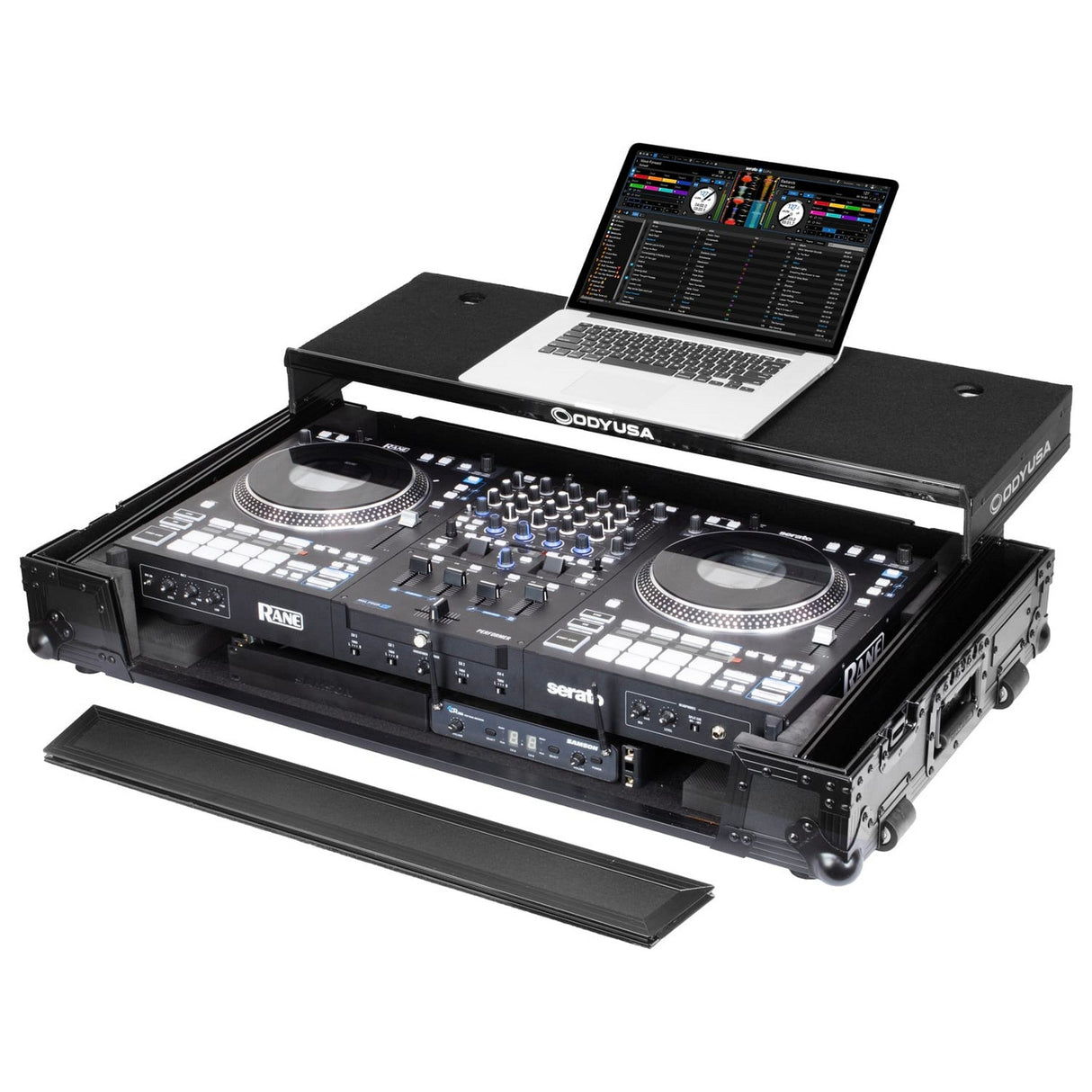 Odyssey Black Label 1U Flight Case with Glide Style Laptop Platform and Wheels for RANE PERFORMER