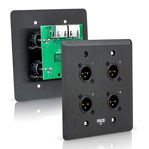 SoundTools WallCAT 2 Gang Wall Panel with 4 Male XLR to RJ45, Black