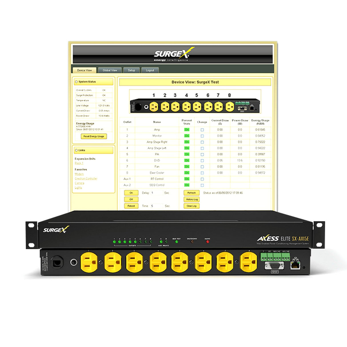 SurgeX SX-AX15E Axess ELITE 8 Receptacle IP Surge Eliminator/Power Conditioner, 1RU, 120V/15A