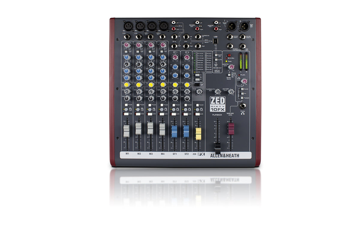 Allen & Heath ZED-60/10FX Portable 4 Mic Line 2 Stereo Input 60 mm Faders FX Mixer