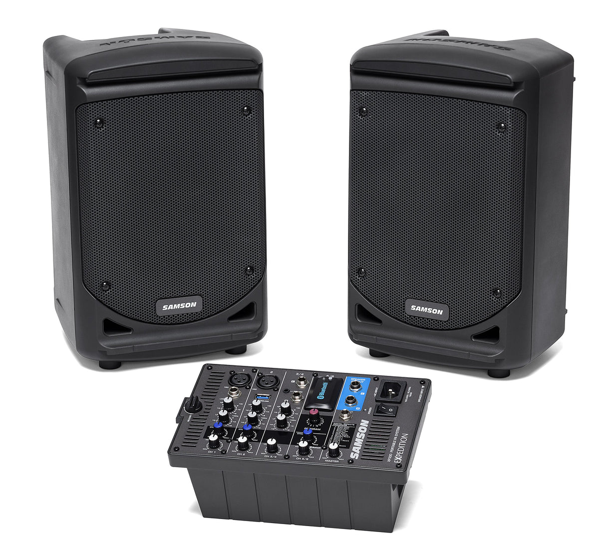 Samson Expedition XP300B 300 Watt Portable PA Speakers with 6 Channel Powered Mixer