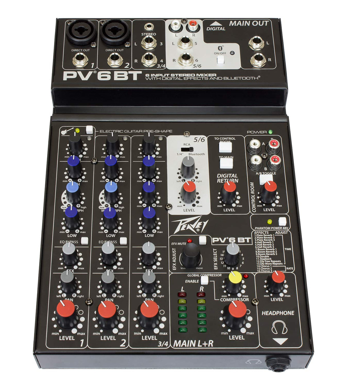 Peavey PV 6BT Compact 6 Channel Mixer with Bluetooth