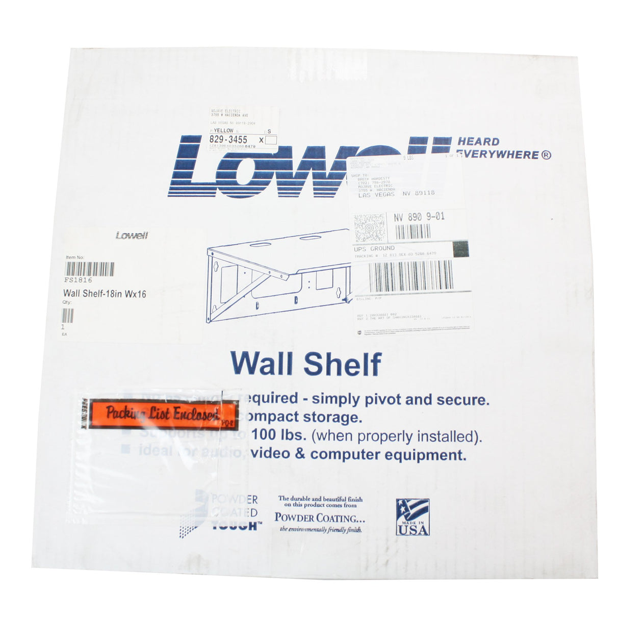 Lowell FS18-16 16 inches Wall Shelf