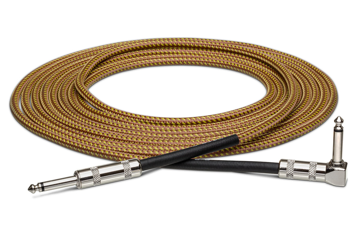 Hosa GTR-518R Straight to Right-Angle Tweed Guitar Cable, 18 Foot