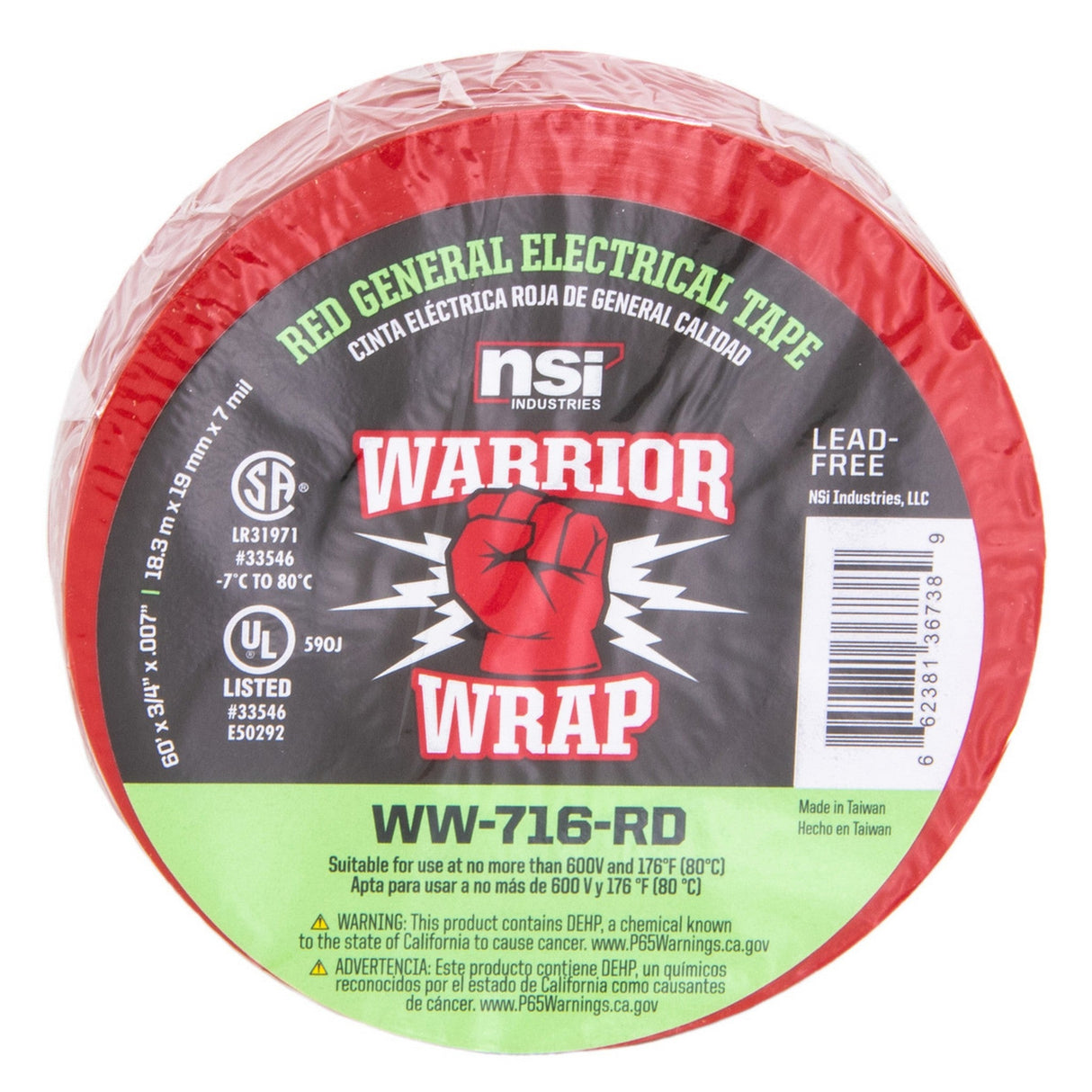 WarriorWrap WW-716-RD 716 General 7 mil Electrical Tape, Red, .75-Inch W x 60-Feet