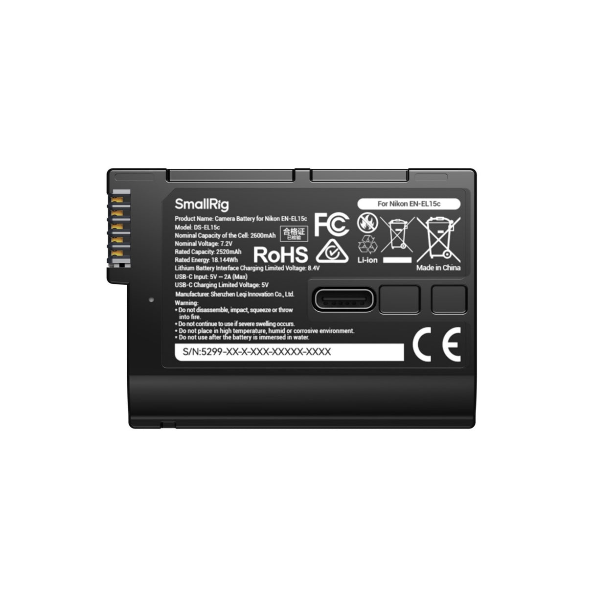 SmallRig 5299 USB-C Camera Battery with Power Display for Nikon EN-EL15c