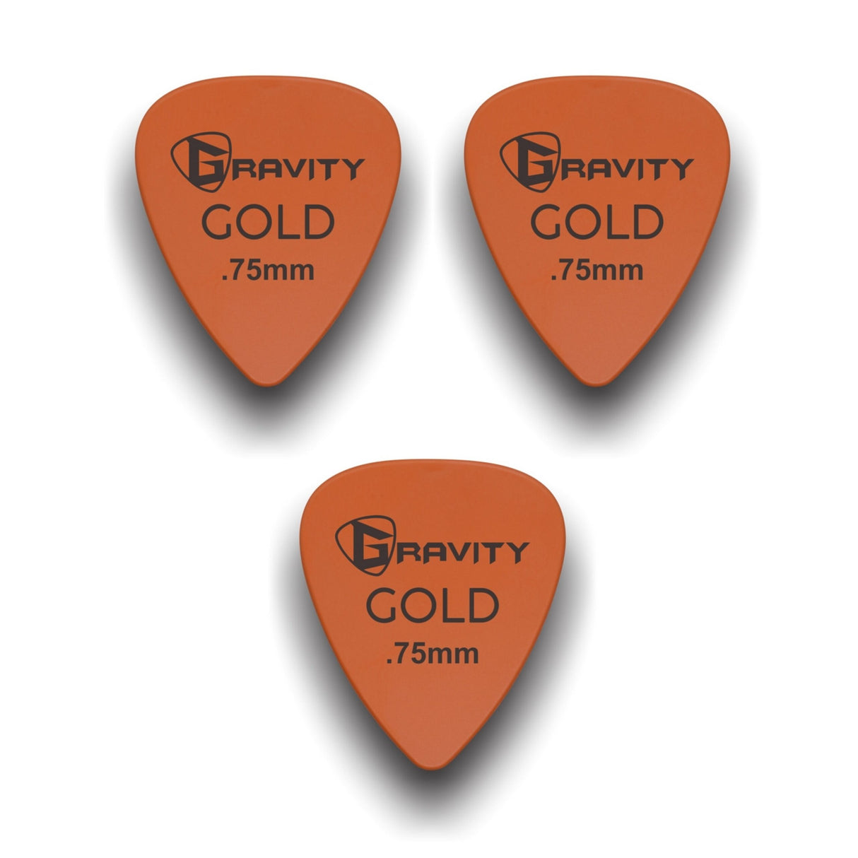 Gravity Picks GP75RG-3pk Colored Gold Series Picks, Traditional 351, 0.75mm, Orange, 3-Pack