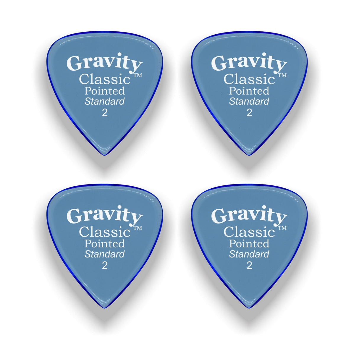 Gravity Picks GCPS2P-4pk Classic Pointed Picks, Polished, 2mm, Blue, 4-Pack