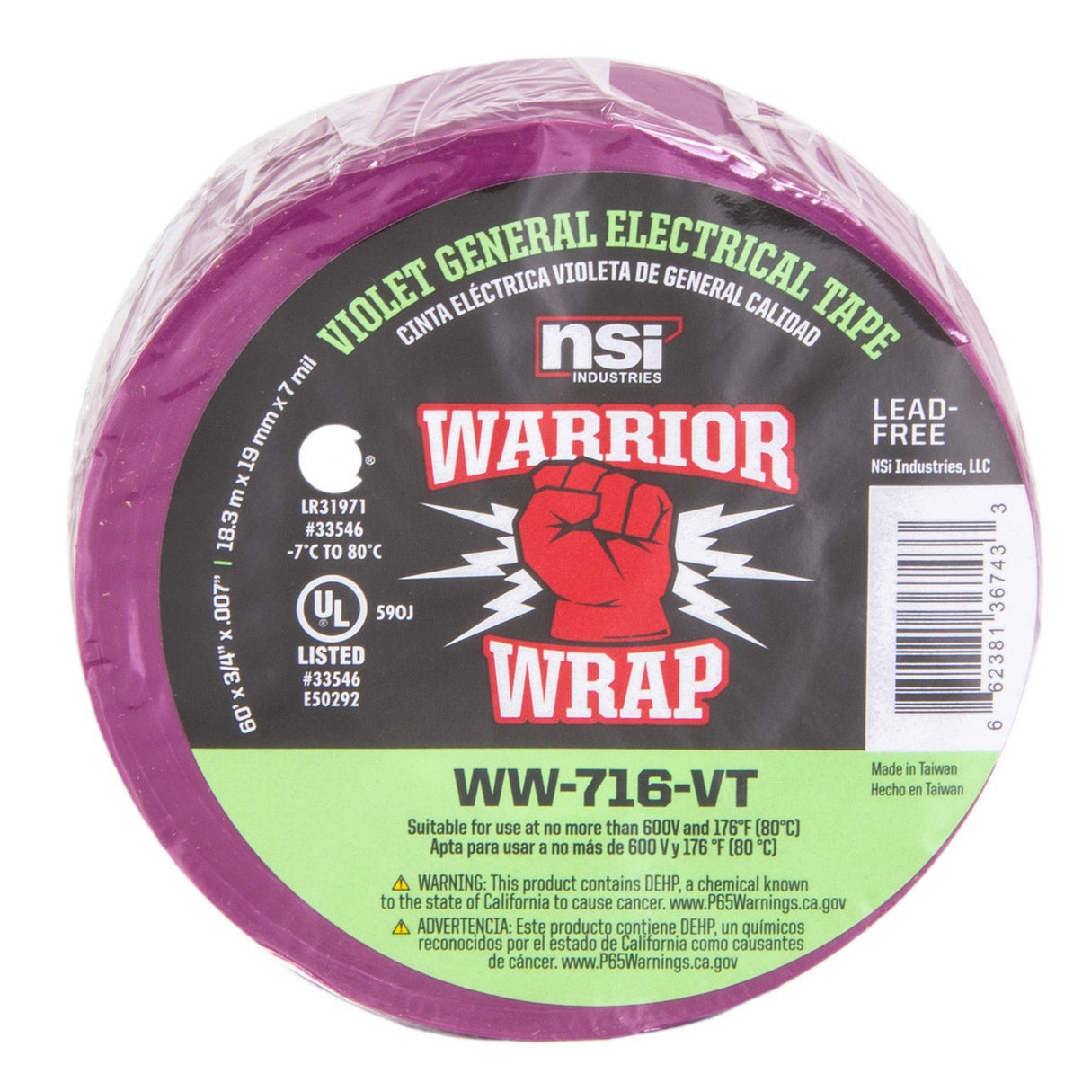 WarriorWrap WW-716-VT 716 General 7 mil Electrical Tape, Violet, .75-Inch W x 60-Feet