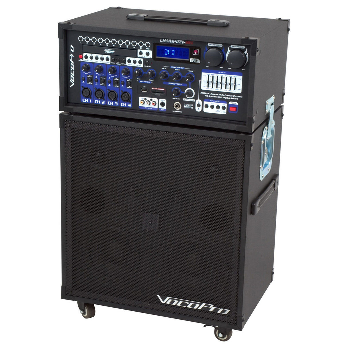 VocoPro CHAMPION-REC-9 4-Channel Multi-Format Portable PA System, 200W