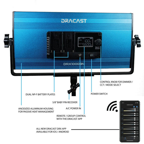 Dracast DRX1000BN LED1000 X Series Bi-Color LED Light with Dual NP-F Battery Plate