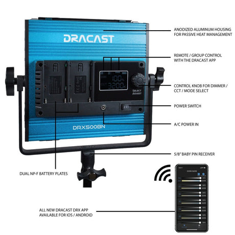 Dracast DRX500BN LED500 X Series Bi-Color LED Light with Dual NP-F Battery Plate