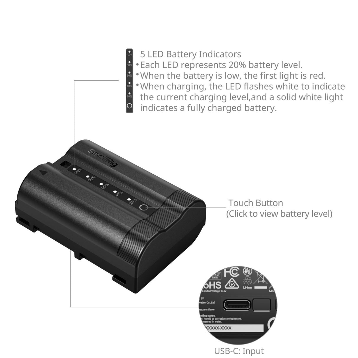 SmallRig 5299 USB-C Camera Battery with Power Display for Nikon EN-EL15c
