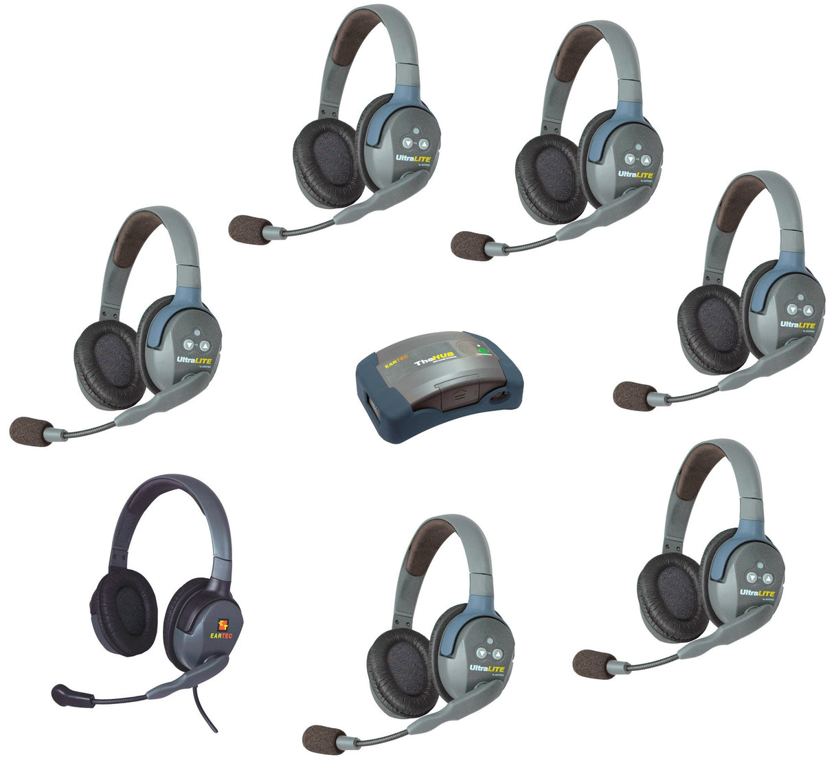 Eartec UltraLITE and HUB 7 person system 6 Double 1 Max 4G Double Headset