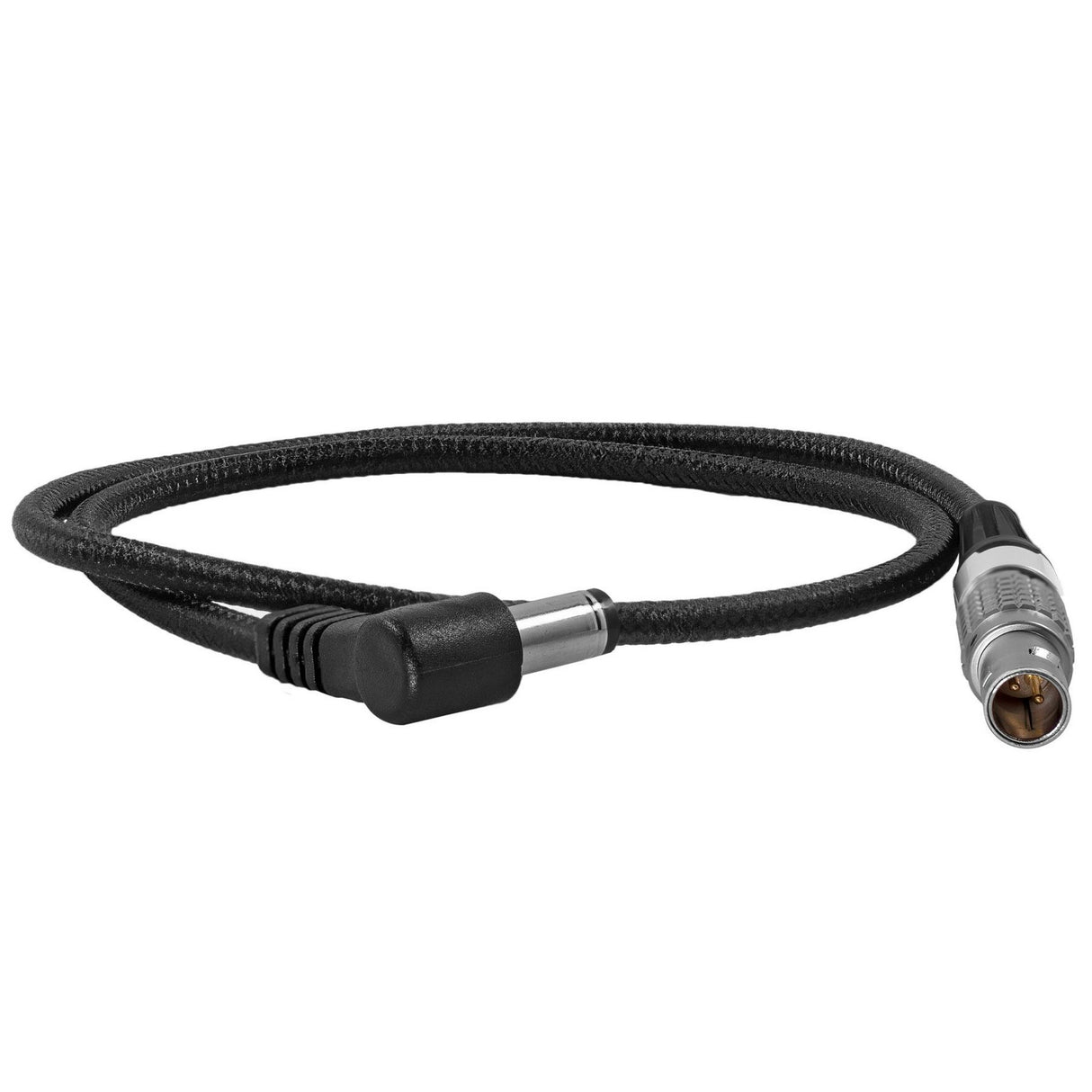 Kondor Blue Right Angle DC Male to LEMO 2-Pin 0B Male Coiled Power Cable for ARRI, Teradek