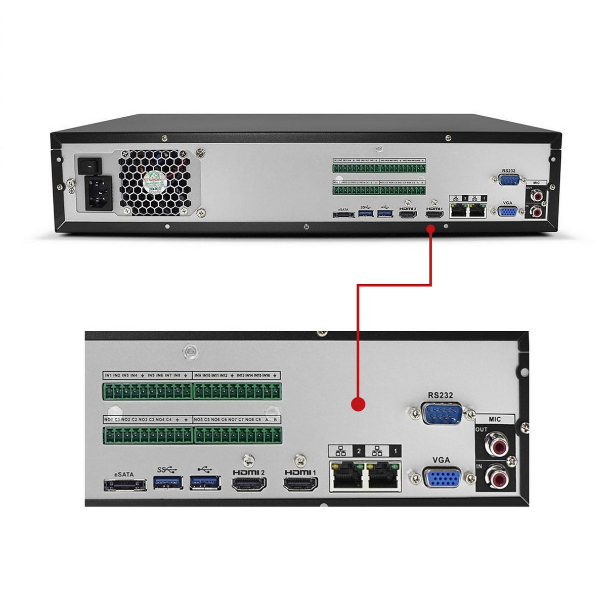 IC Realtime NVR-EL64-2U12MP1 64 Channel 2U 4K Network Video Recorder, 80TB HDD