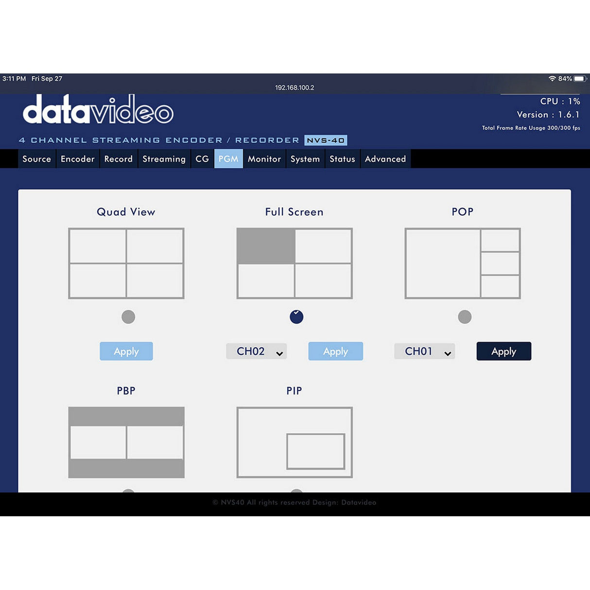 Datavideo NVS-40D 4-Channel Streaming Encoder/Recorder with SSD Drive