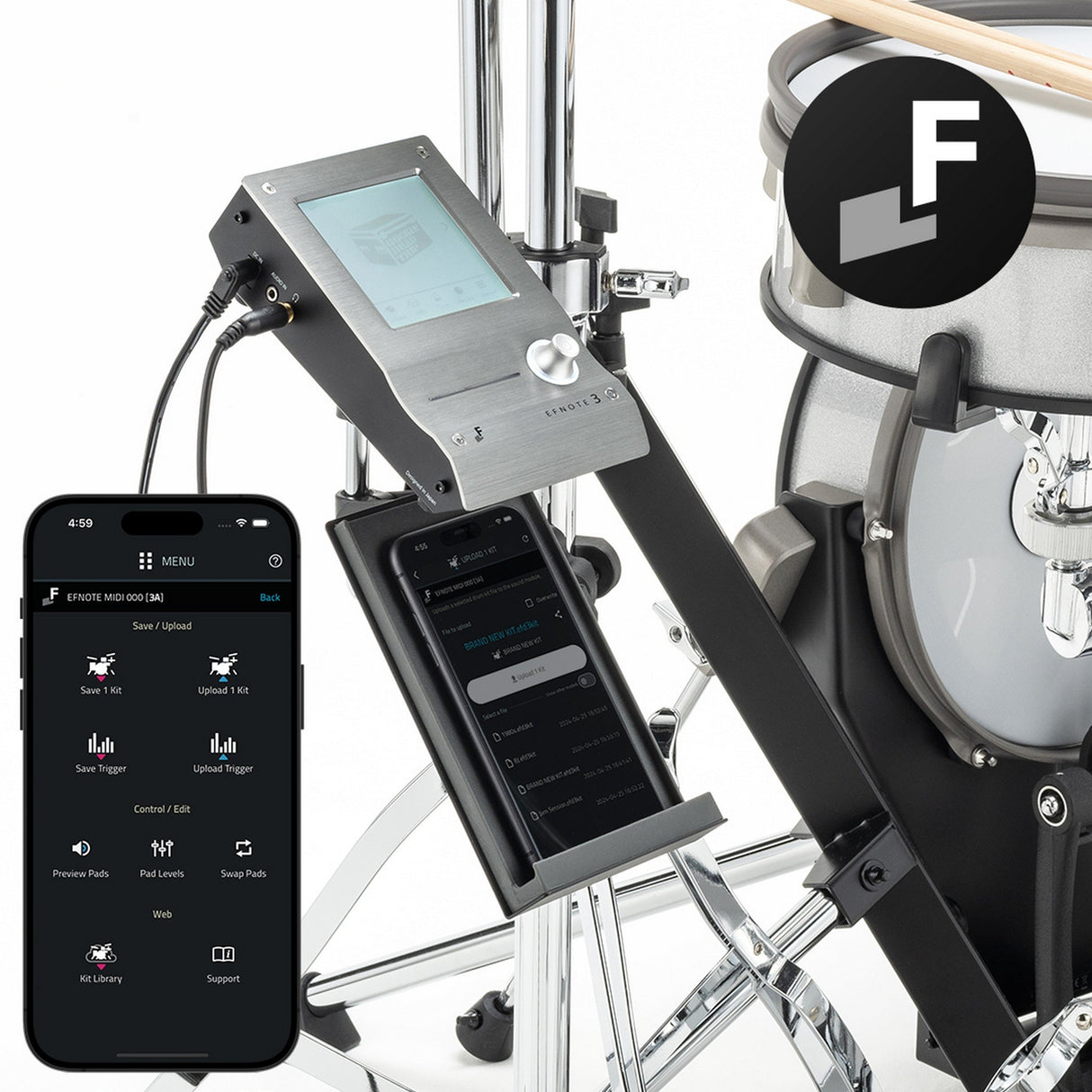 EFNOTE 3B Acoustic Designed Electronic Drum Set, White Sparkle Finish