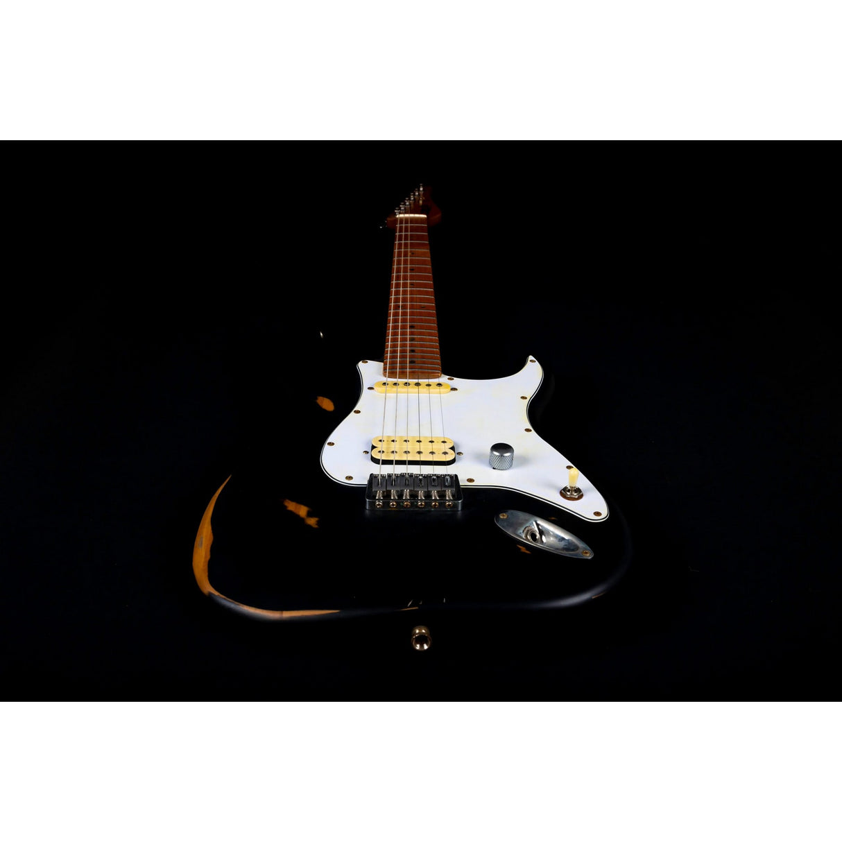 JET Guitars JS-800 Relic BK HS Basswood Electric Guitar with Flamed Top, Roasted Maple Fretboard and Neck