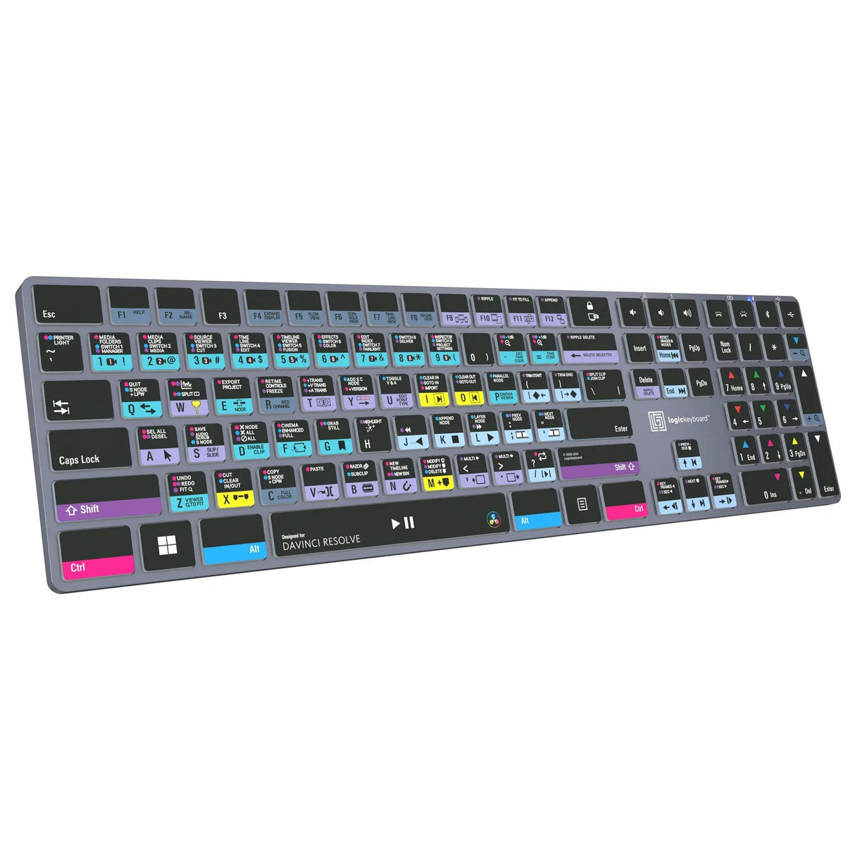 Logickeyboard TITAN Wireless Backlit Keyboard for DaVinci Resolve, US Windows