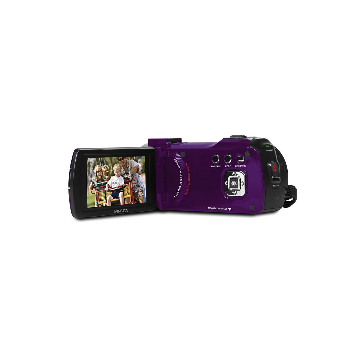 Minolta MN200NV 1080p HD 24 MP Night Vision Digital Camcorder with WiFi, Purple