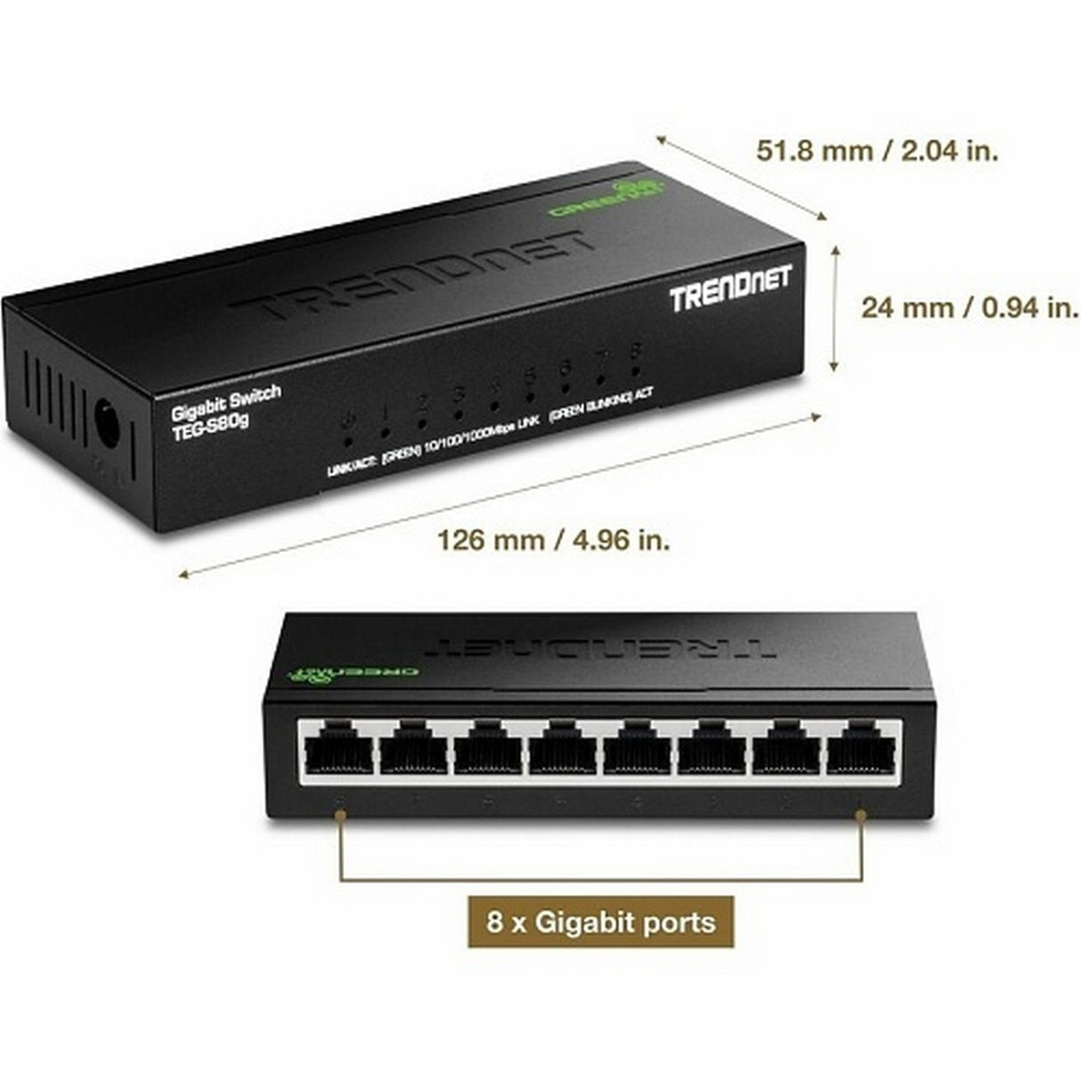 TRENDnet TEG-S80g 8-Port Gigabit GREENnet Mini Switch