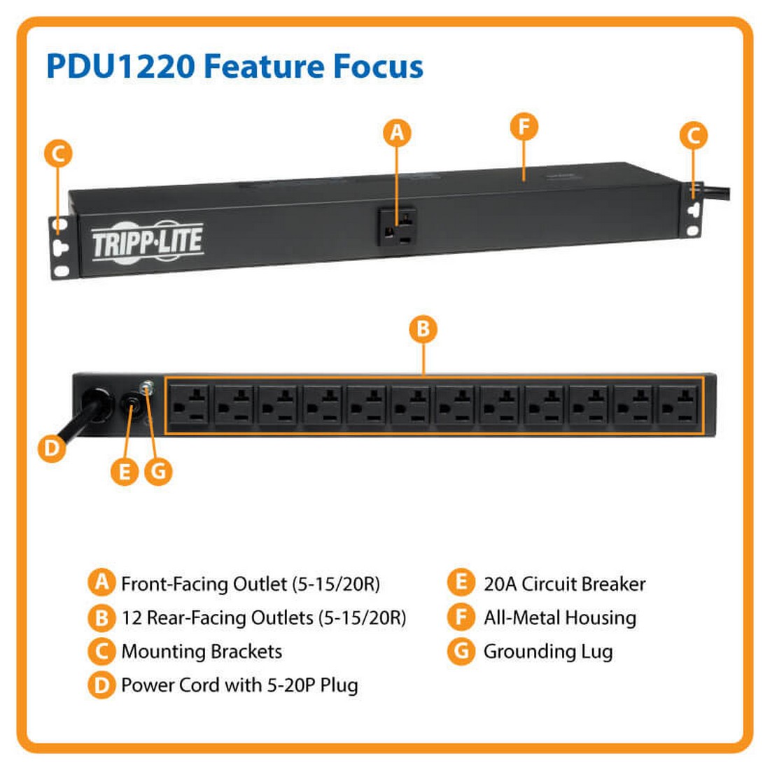 Tripp Lite PDU1220 2.4kW Single-Phase 120V Basic PDU, NEMA 5-20P Input