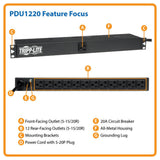 Tripp-Lite PDU1220 2.4kW Single-Phase 120V Basic PDU, NEMA 5-20P Input