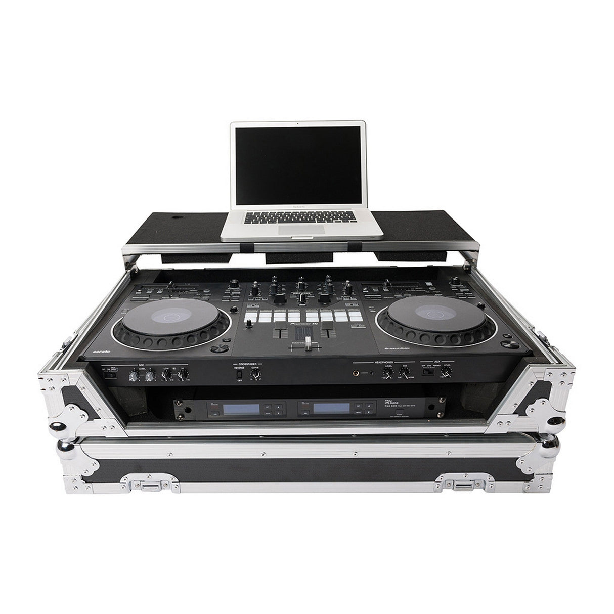 Magma DJ-Controller Workstation for Pioneer DJ DDJ-REV5 with 19-Inch 1U Rack and Wheels