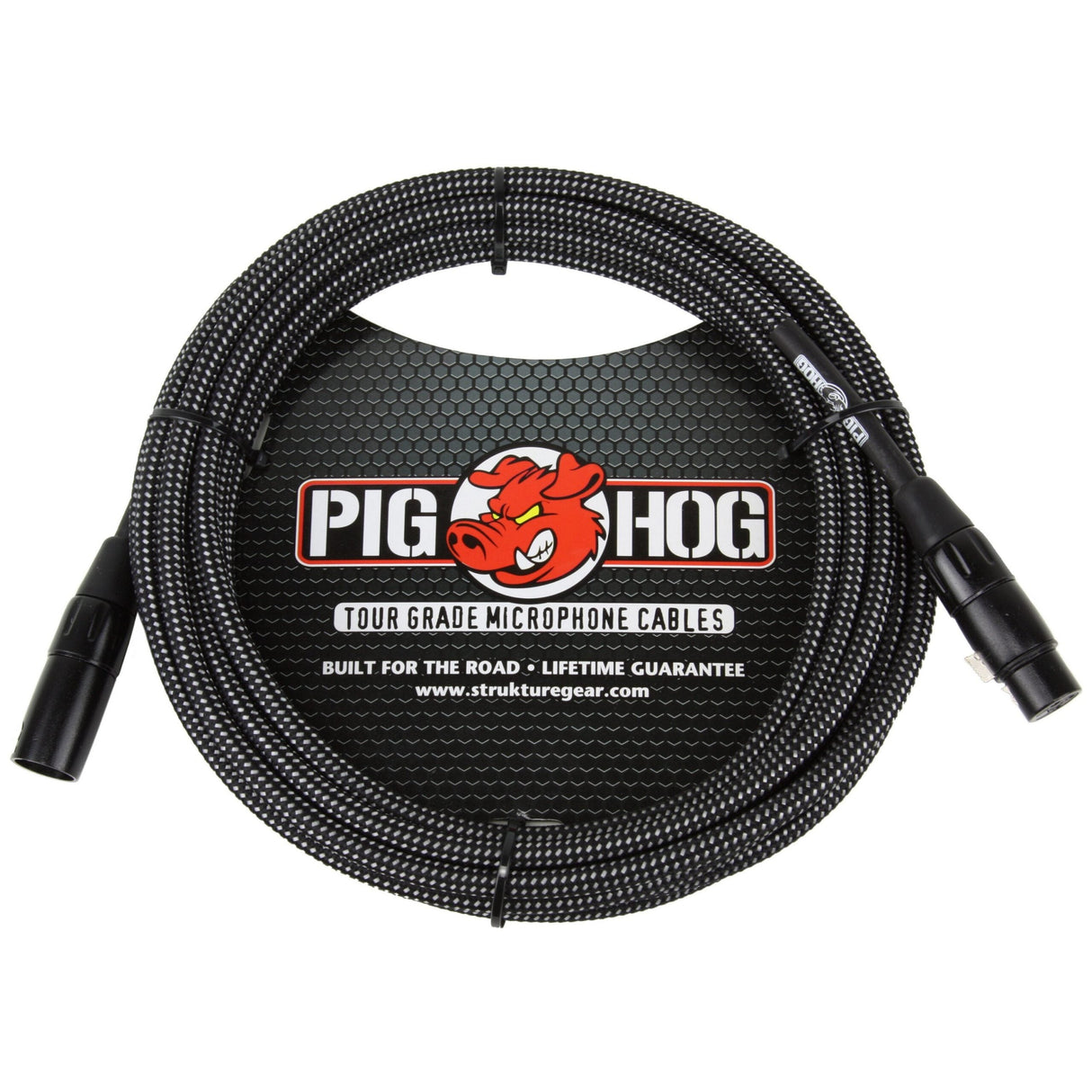 Pig Hog PHM10BKW Black and White Woven Microphone Cable, 10ft XLR