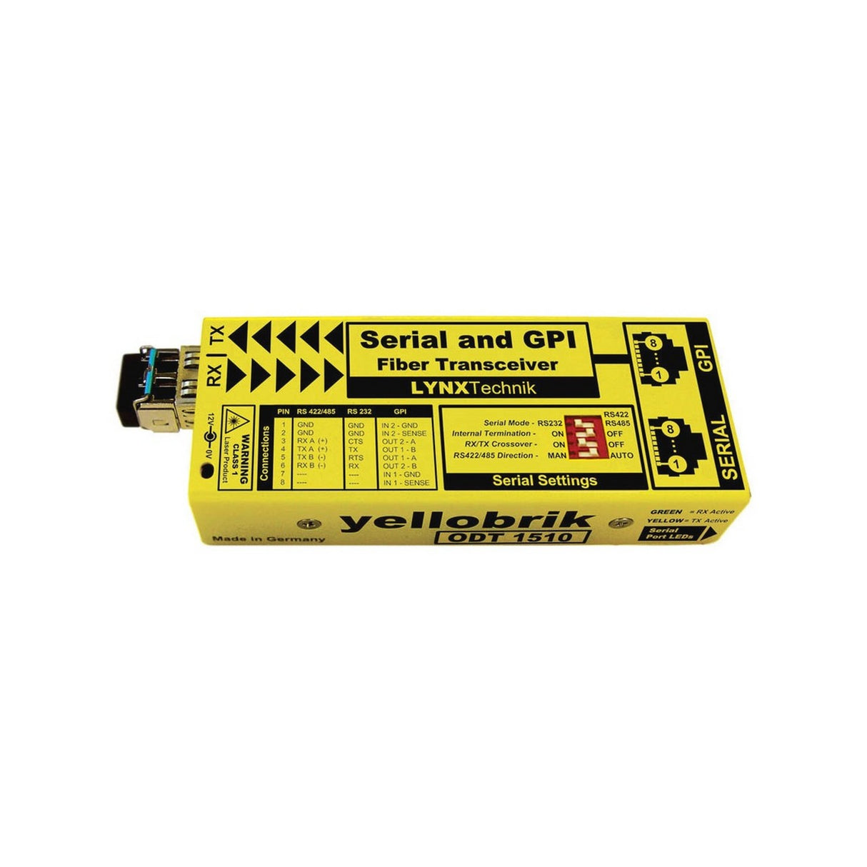 LYNX Technik ODT 1510 Yellobrik RS 232/422/485 and GPI Fiber Transceiver