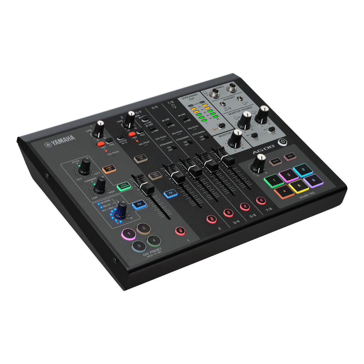 Yamaha AG08 8-Channel All-In-One Live Streaming Mixer, Black