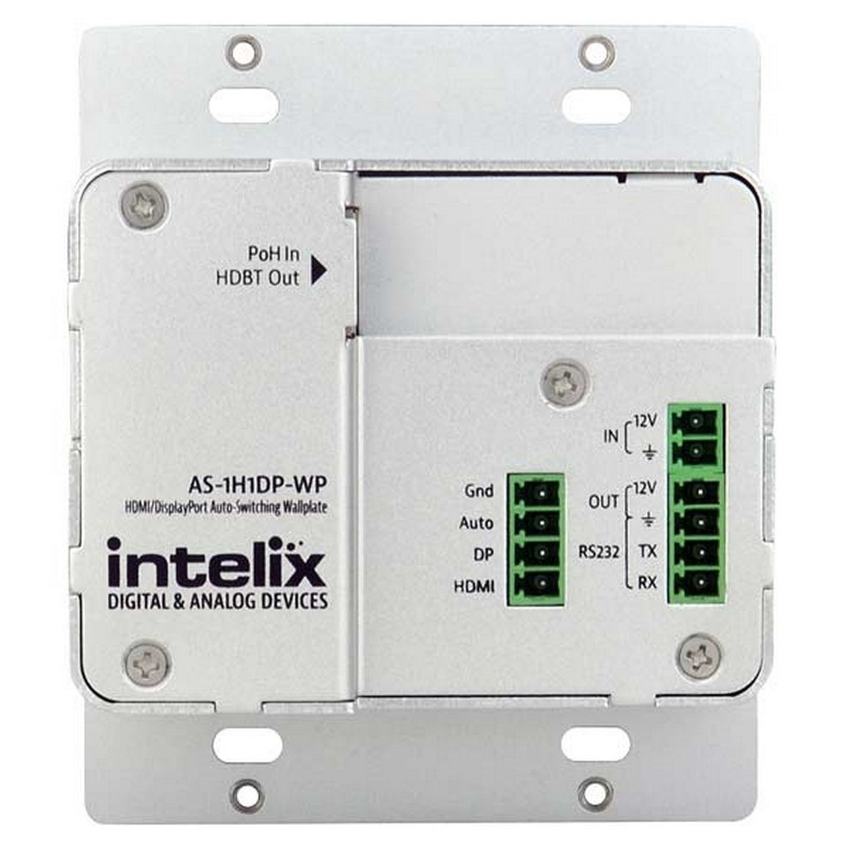 Intelix AS-1H1DP-WP-W HDMI/DisplayPort Auto-Switching Wall Plate with HDBaseT Output