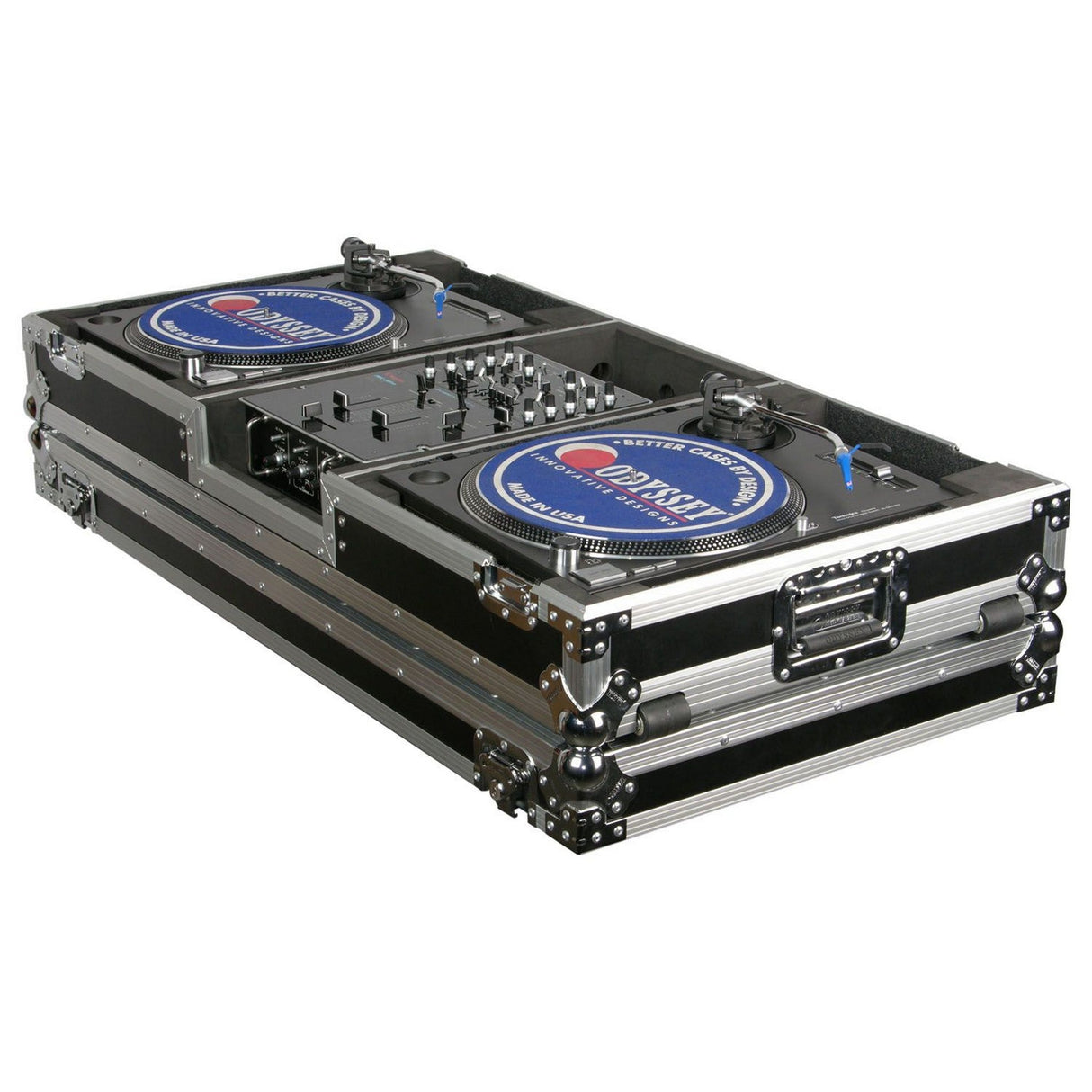 Odyssey 10-Inch Format DJ Mixer and 2 Battle Position Turntables Flight Coffin Case