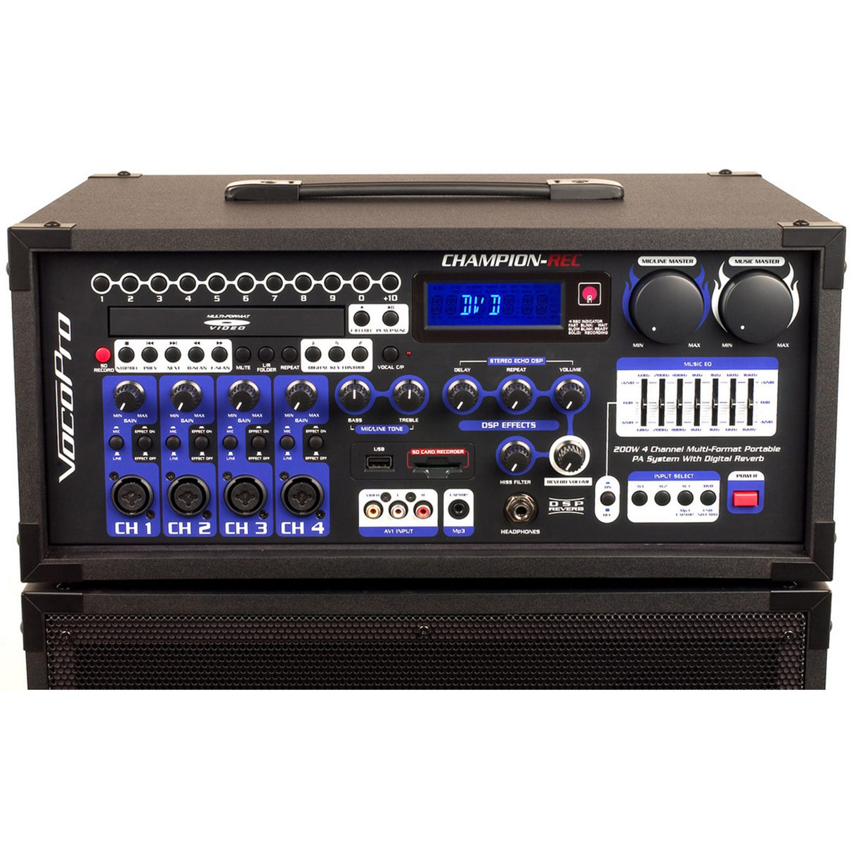 VocoPro CHAMPION-REC BASIC 4-Channel Multi-Format Portable PA System, 200W