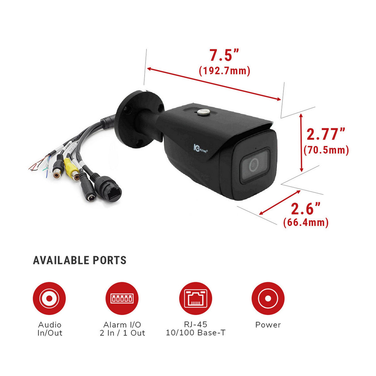 IC Realtime IPEL-B80F-IRB2 8MP IP Indoor/Outdoor Small Size Bullet Camera, Black