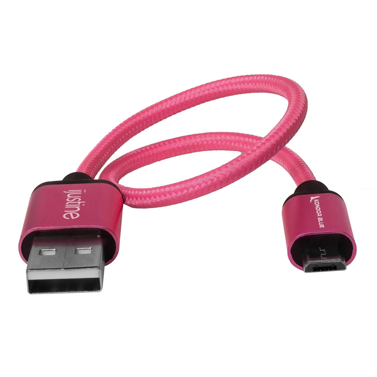 Kondor Blue KB-USBAM-10-J iJustine Pink USB-A to Micro USB Fast Charging Data Cable, 10-Inch