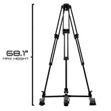 E-Image GA102D-PTZ Aluminum PTZ Tripod with 100mm Flat Base and Dolly