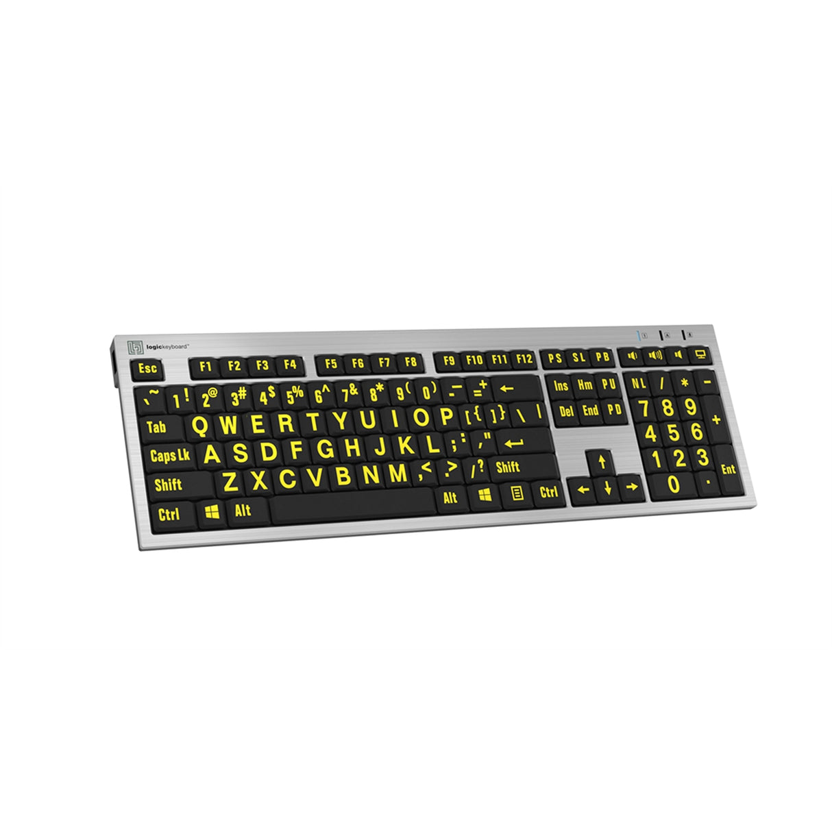 Logickeyboard Large Print Yellow on Black Slim Line PC Keyboard Accurate Typing Large Printed Keyboard