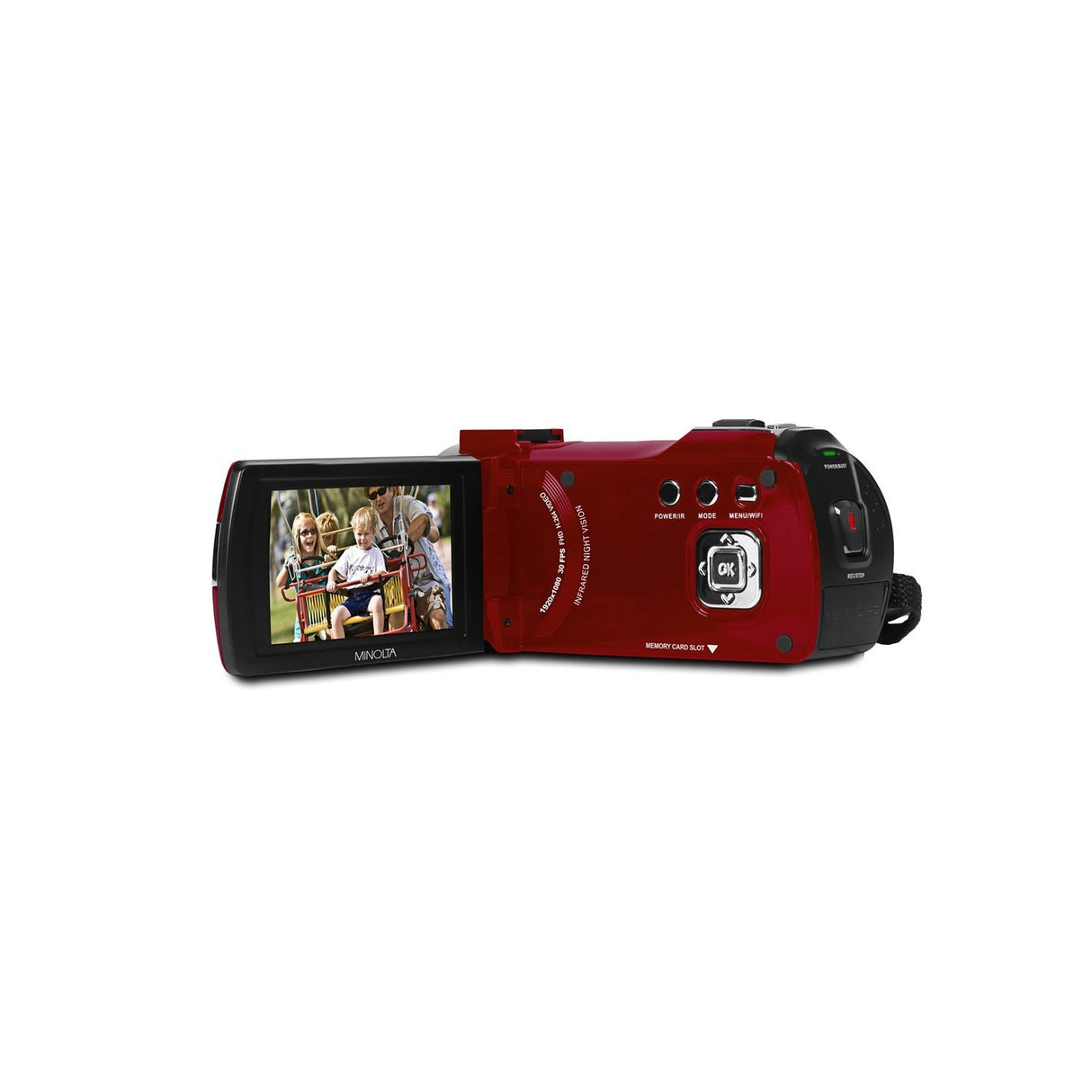 Minolta MN200NV 1080p HD 24 MP Night Vision Digital Camcorder with WiFi, Red